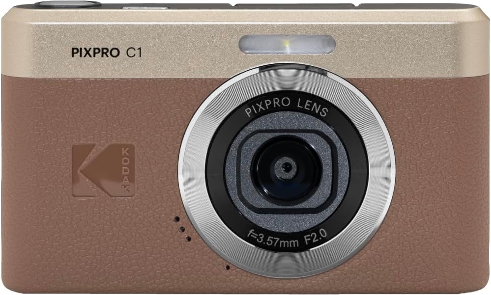 KODAK PIXPRO C1 Friendly Zoom Digital Camera - 13MP Compact Point and Shoot with 2.8” 180° Tilt LCD Flip Screen, Retro Vintage Design with 4X Zoom and 1080P Full HD Video for Travel, Vlogging, Brown
