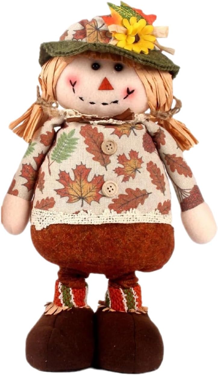 Asukohu Fall Themed Scarecrows Plush Dolls With Extendable Legs For Farmhouses Desktop Decors Thanksgiving Harvest Ornament Stretchable Leg Scarecrows