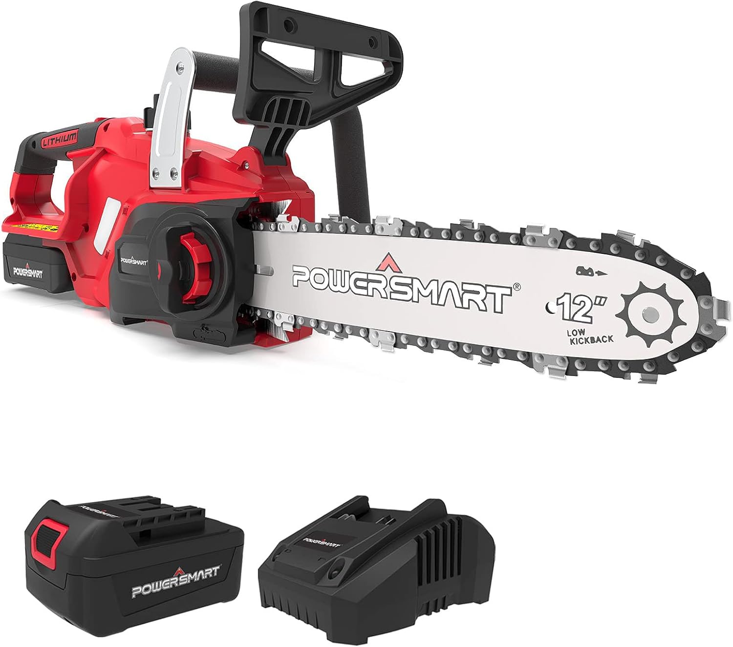 PowerSmart Cordless Chainsaw, 20V 12-Inch Electric Chainsaw with Auto Chain Tension & Lubrication, Battery Powered Chain Saw for Wood Cutting & Trimming (4.0Ah Battery and Fast Charger Included)