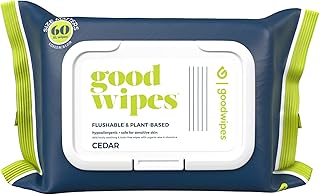 Goodwipes Flushable Butt Wipes, Cedar Scent with Botanicals, Dispenser for At-Home Use, with Aloe, Septic and Sewer Safe & Never Dries Out (60 Count)