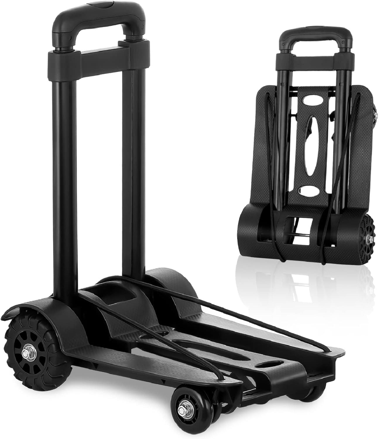 Marketero Folding Hand Truck Lightweight 40kg/88lbs Foldable Moving Trolley on Wheels Heavy Duty Dolly Trolley Luggage Cart with Elastic Rope for Office Camping Moving Black