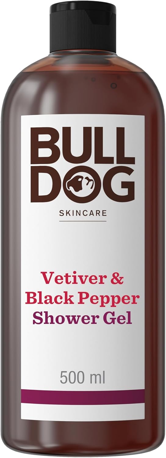 Bulldog Skincare Vetiver & Black Pepper Shower Gel for Men, Natural, Refreshing Men's Shower Gel, 500 ml