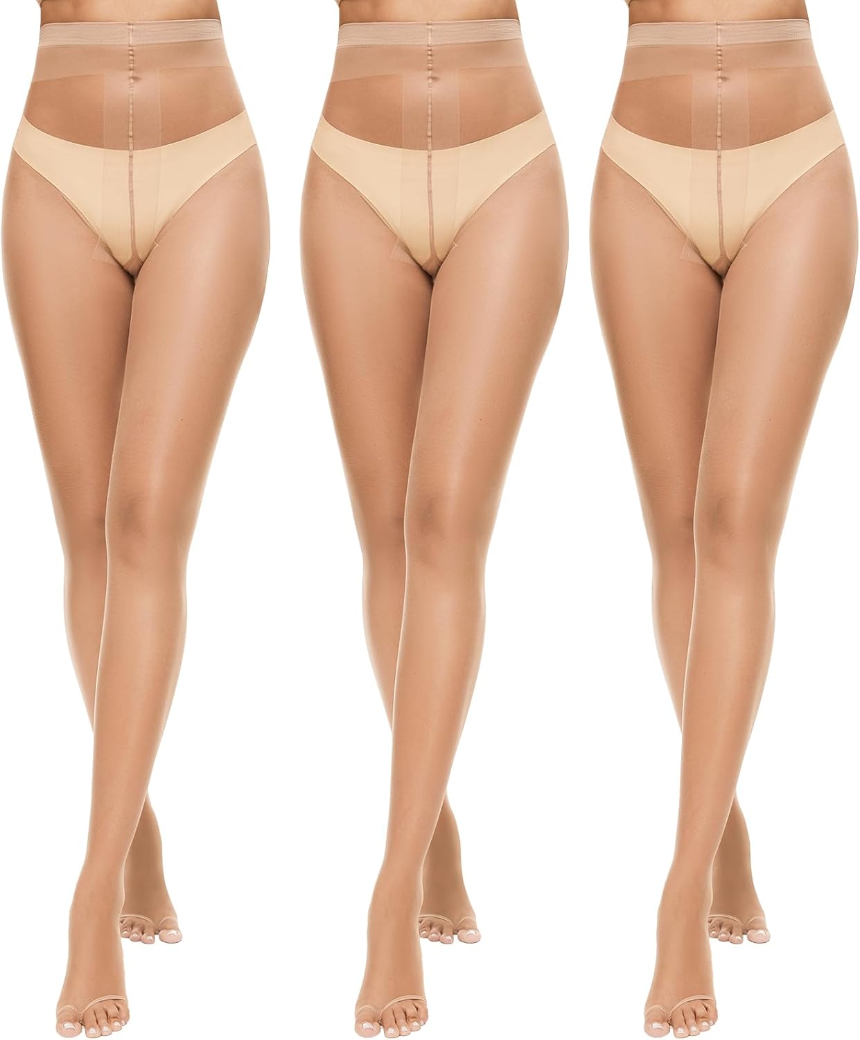 Yilanmy Toeless Tights for Women Sheer Ultra Thin Tights Control Top Toe Open Pantyhose 3 Pairs