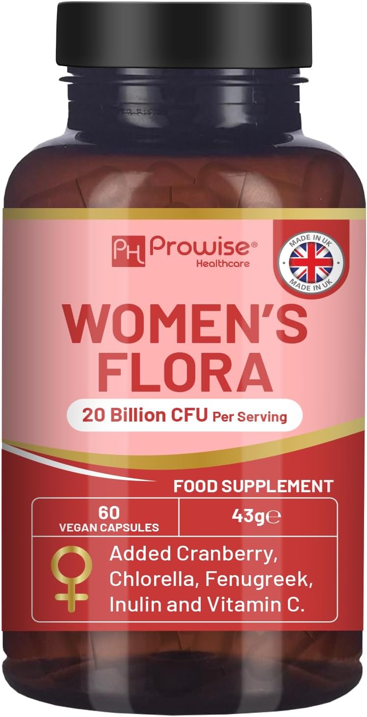 Women’s Flora 60 Capsules | Proven Intimate Flora for Women | 20 billion CFU added with 15000mg Cranberry, Vitamin C, Fenugreek, Chlorella & inulin | Bio Cultures for Women's Intimate Flora by Prowise