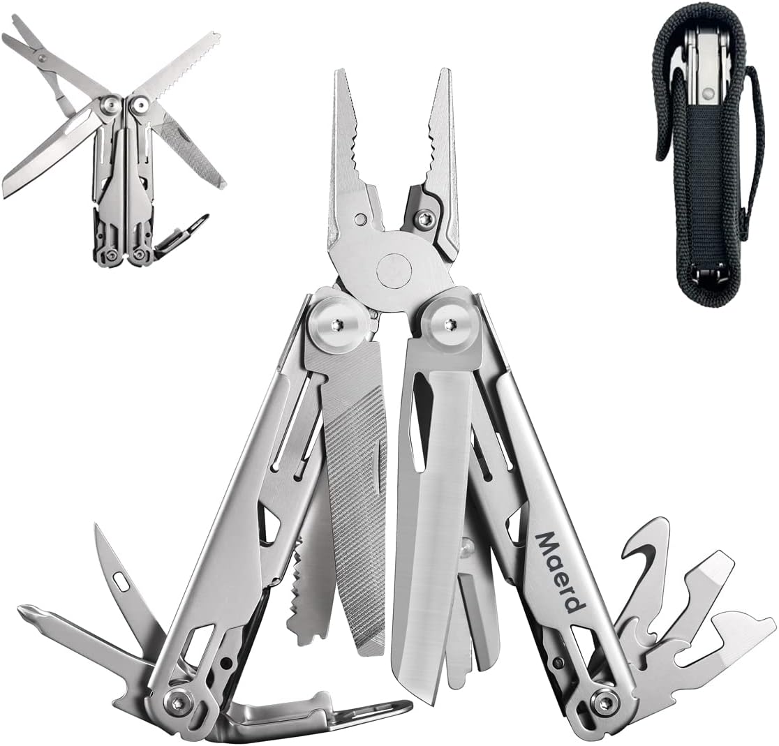 Maerd P11 Multitool Camping, 19in1 Multi Tools Pocket and Every Day Carry, Outdoorsman Survival Camping EDC Multitools, Saw, First Aid Scissors, Sturdy Spring Pliers, Hexagon Wrench