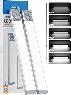HIBOITEC Under Cabinet Lighting Rechargeable Closet Lights Wireless Motion Sensor Light Indoor, 50 LED Dimmable Magnetic Under Counter Light for Kitchen, Laundry, Pantry, 2 Pack, White Light