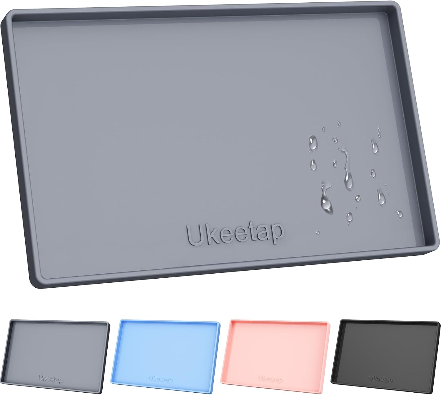 Extra Thick Silicone Mat Waterproof with Raised Edge 19” x 12”, BPA Free Non-Slip Dog & Cat Food Mat, Feeding Mat for Food and Water Bowls, Spill Proof Mat to Protect Floors, Gray