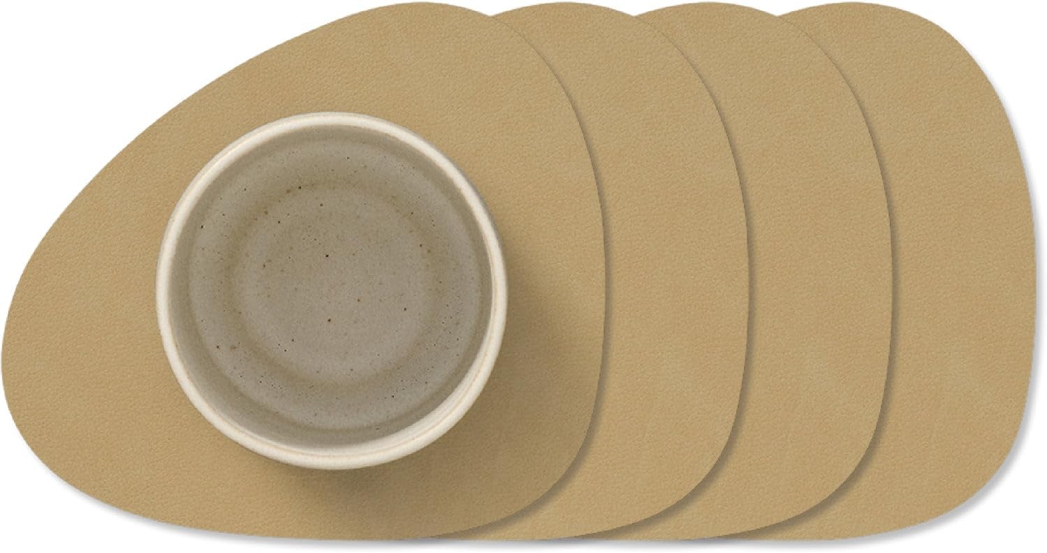 Lind DNA Nupo Coasters - Leather - Khaki - 13 x 11 cm - 4 Pieces