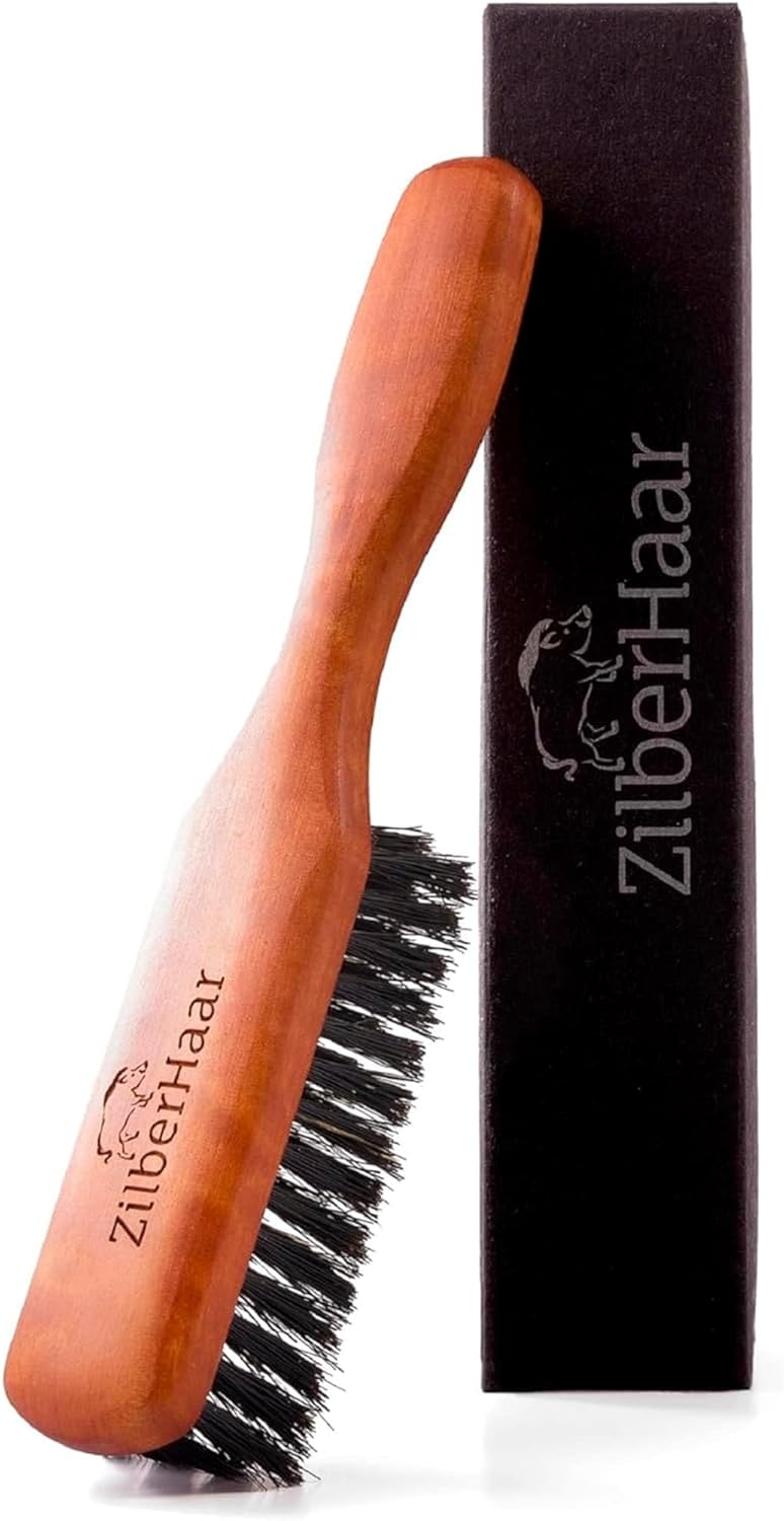 ZilberHaar Beard Brush Pure Boar Bristles Natural Firm Hog Hair and Pearwood Works with All Beard Balms and Beard Oils Exfoliates Skin Helps Softening and Conditioning Itchy Beards Great for Travel