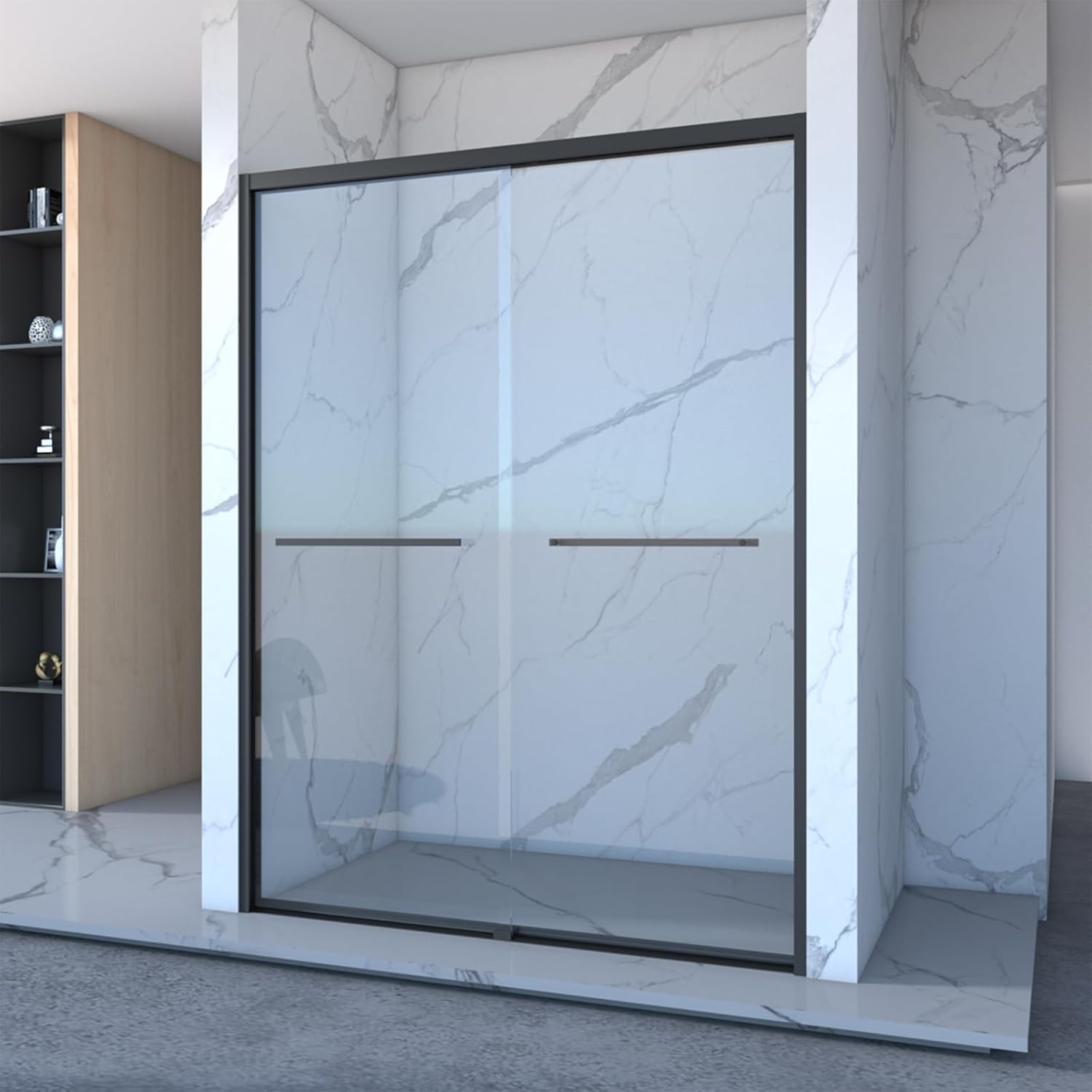 Matte Black Double Sliding Shower Door, 56-60" W x 70" H Framed Shower Door with 5/16" (8mm) Clear Tempered Glass, Aluminium Alloy Frame, Quiet Sliding Design, Modern & Stylish