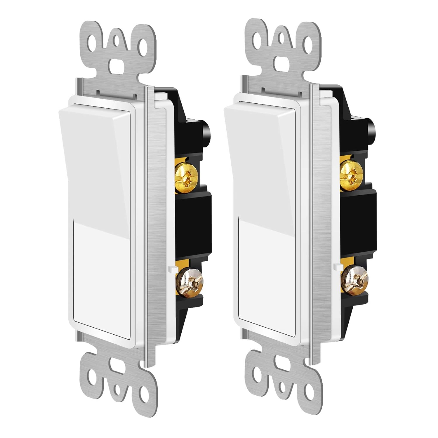NineLeaf 2PK 15Amp Single Pole Rocker Interrupter Decorative Light Switches, 120-277V, Decorator Paddle Rocker Switch (UL Listed, White)