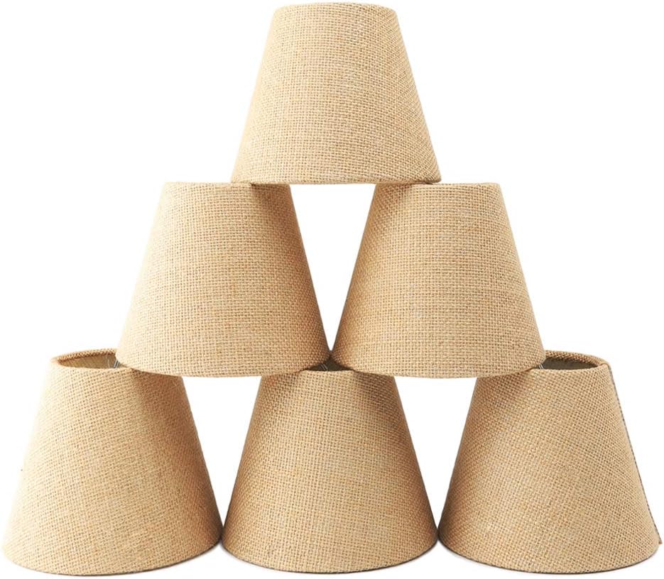 Small Lamp Shade Set of 6 Chandelier Shades 3" X 6" X 5" Burlap Lampshade Clip On Bulb Farmhouse Chandelier Shade