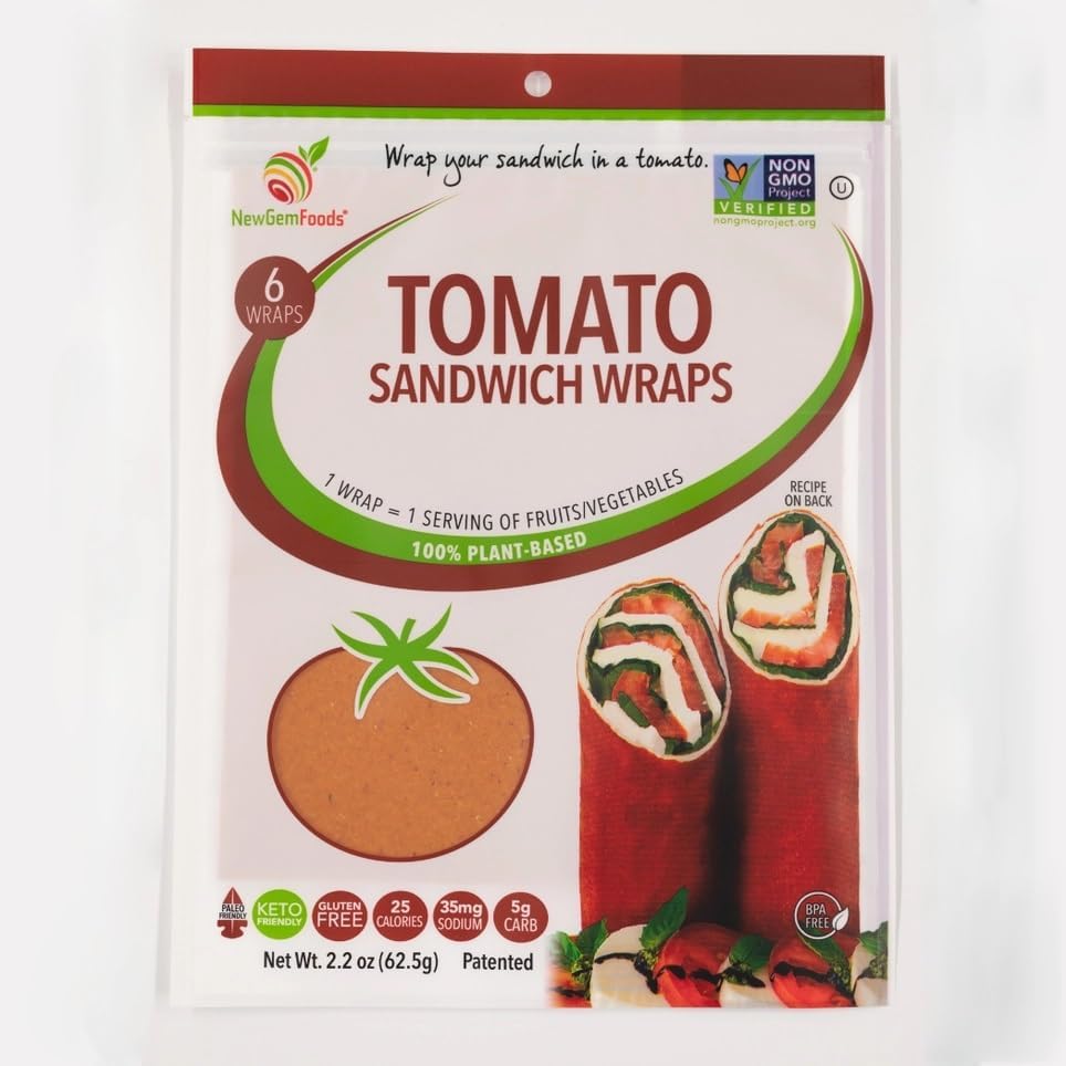NewGem Sandwich and Sushi Gluten Free Wraps (Tomato, Pack of 6)