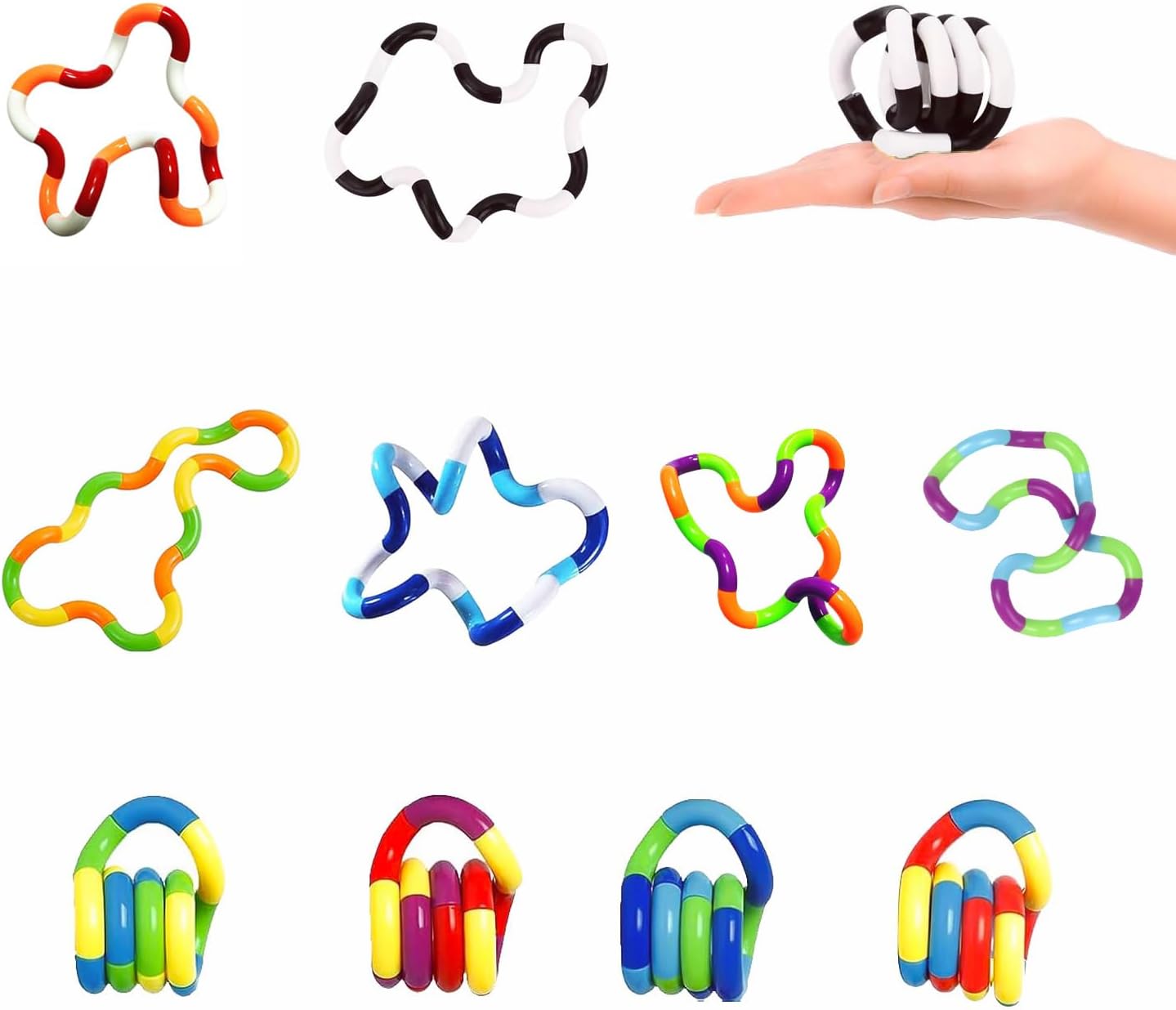Bambebe 10 Pack Tangle Fidget Toys– Silent Sensory Fidget Toy for Kids and Adults, Removable & Reusable Stress Relief Toys for Anxiety, ADHD, and Focus