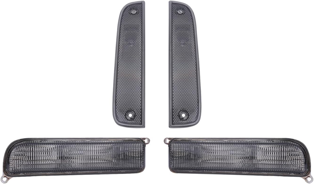 Fits for Jeep 97-01 XJ Signal Lights - Combo Smoke Bumper Turn Signal + Corner Side Marker Lamps Set (Left + Right) Compatible with 1997-2001 Cherokee XJ Chassis (Smoke 4 Pieces)