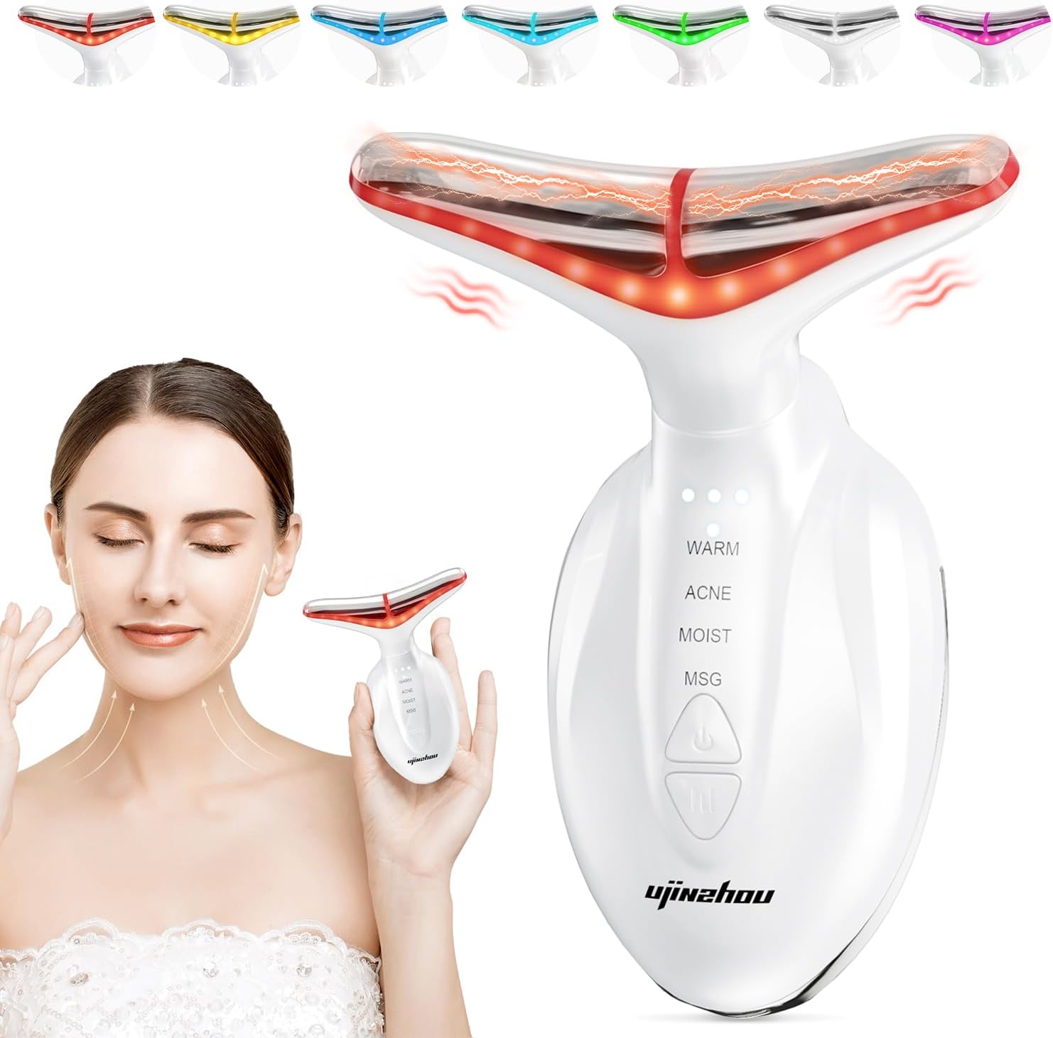 Face Massager Facial Lifting Device: Electric Neck Massage Lift Machine 7 LED Colors 4 Modes - Skin Toning Beauty Devices 45°C EMS Microcurrent - Anti-Wrinkle Face Sculpting Therapy Gua Sha Tool Women
