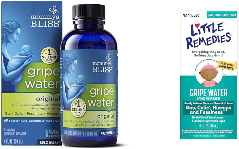 Mommy's Bliss and Little Remedies Baby Gripe Waters, Infant Gas & Colic Relief, Fennel, Ginger, 4 Fl Oz, Packs of 1
