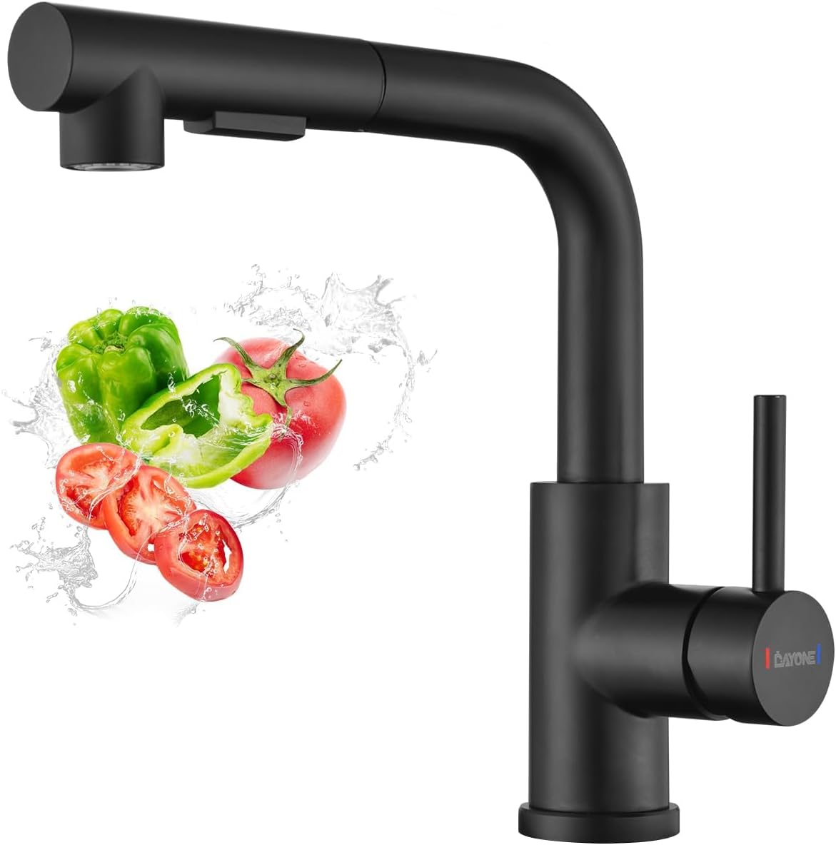 Matt Black Kitchen Taps with Pull Out Spray, DAYONE SUS304 Stainless Steel Sink Mixer Bar Taps, 2 Spray Functions Sink Mixer Tap, 360° Swivel Single Lever Kitchen Faucet