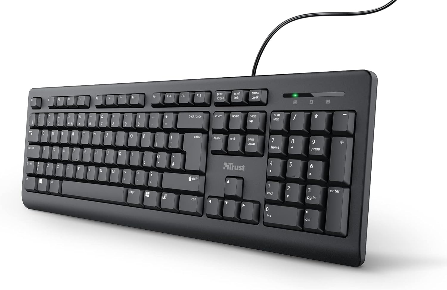 Trust Taro Wired Keyboard, Qwerty UK Layout, Quiet Keys, Full-Size, Spill-Resistant, 1.8 m Cable, USB Plug and Play, Keyboard for PC, Laptop, Mac - Black