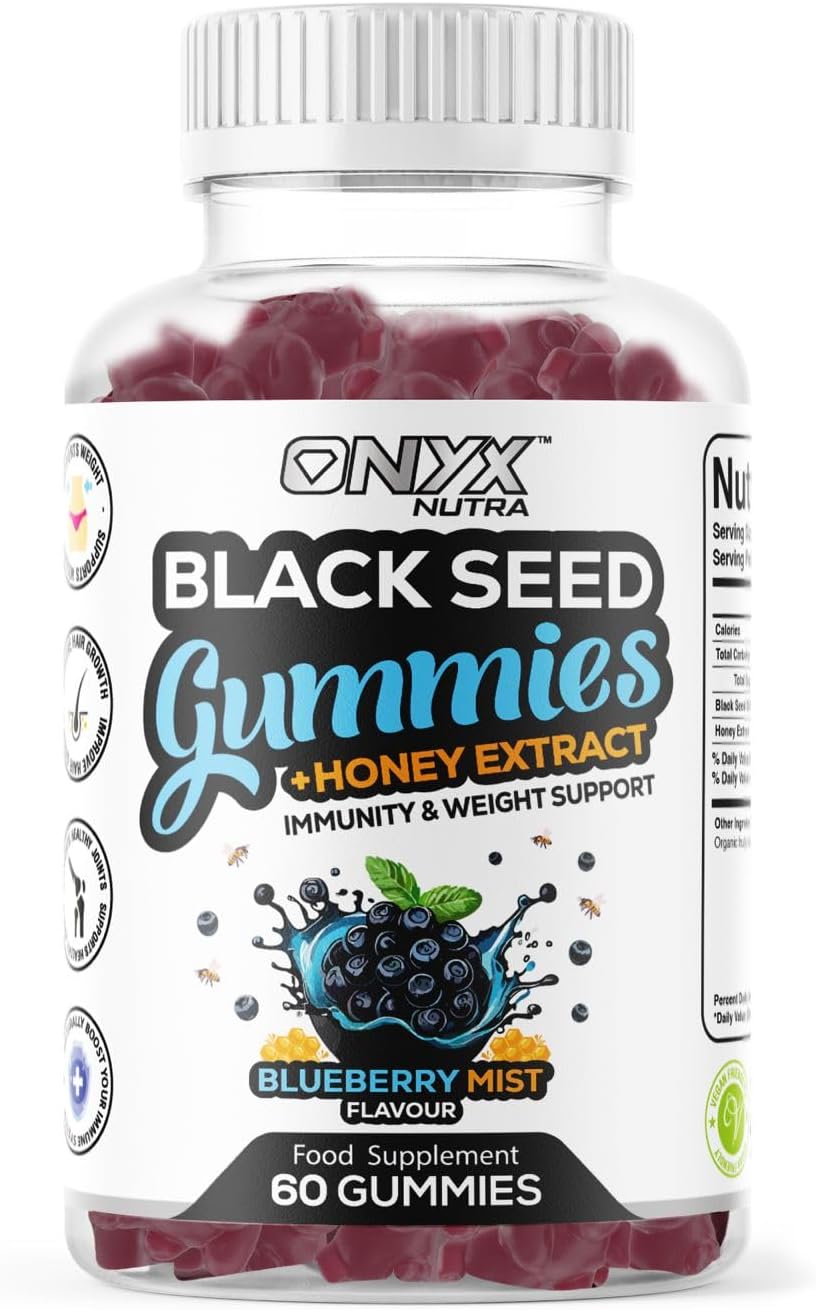 ONYX NUTRA Black Seed Oil Gummies 2000mg with Honey Extract – Halal, Immunity & Weight Support, Hair Growth & Joint Support, Vegan & Vegetarian – 60 Gummies (30 Servings)