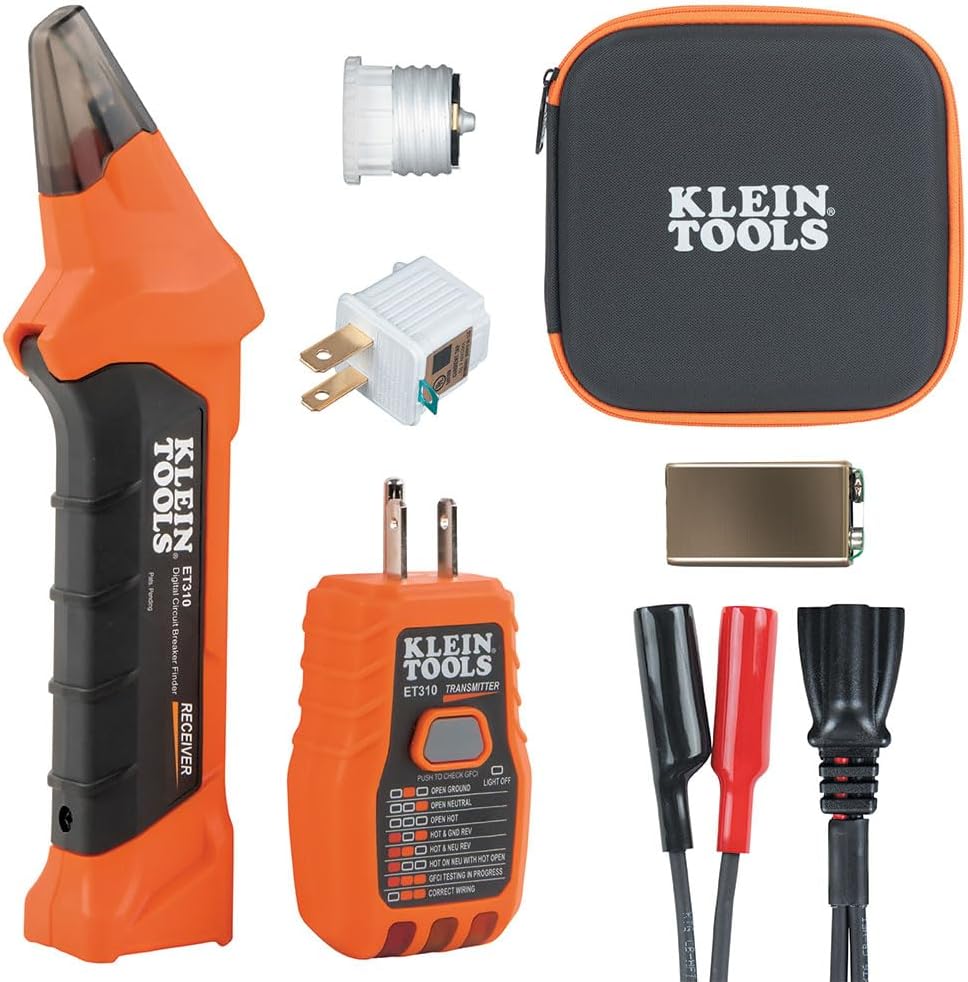 Klein Tools ET310KIT AC Circuit Breaker Finder Kit, Electric Tester, GFCI Tester, Leads, Adapters and Case