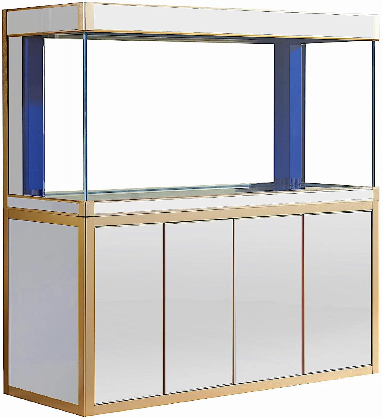 220 Gallon Aquarium Fish Tank LED Light Pump Freshwater Filter Upright Fishtank Stand Bundle Straight Corners Ultra Clear Tempered Glass with Complete Aquarium Setup (White with Gold Trim)