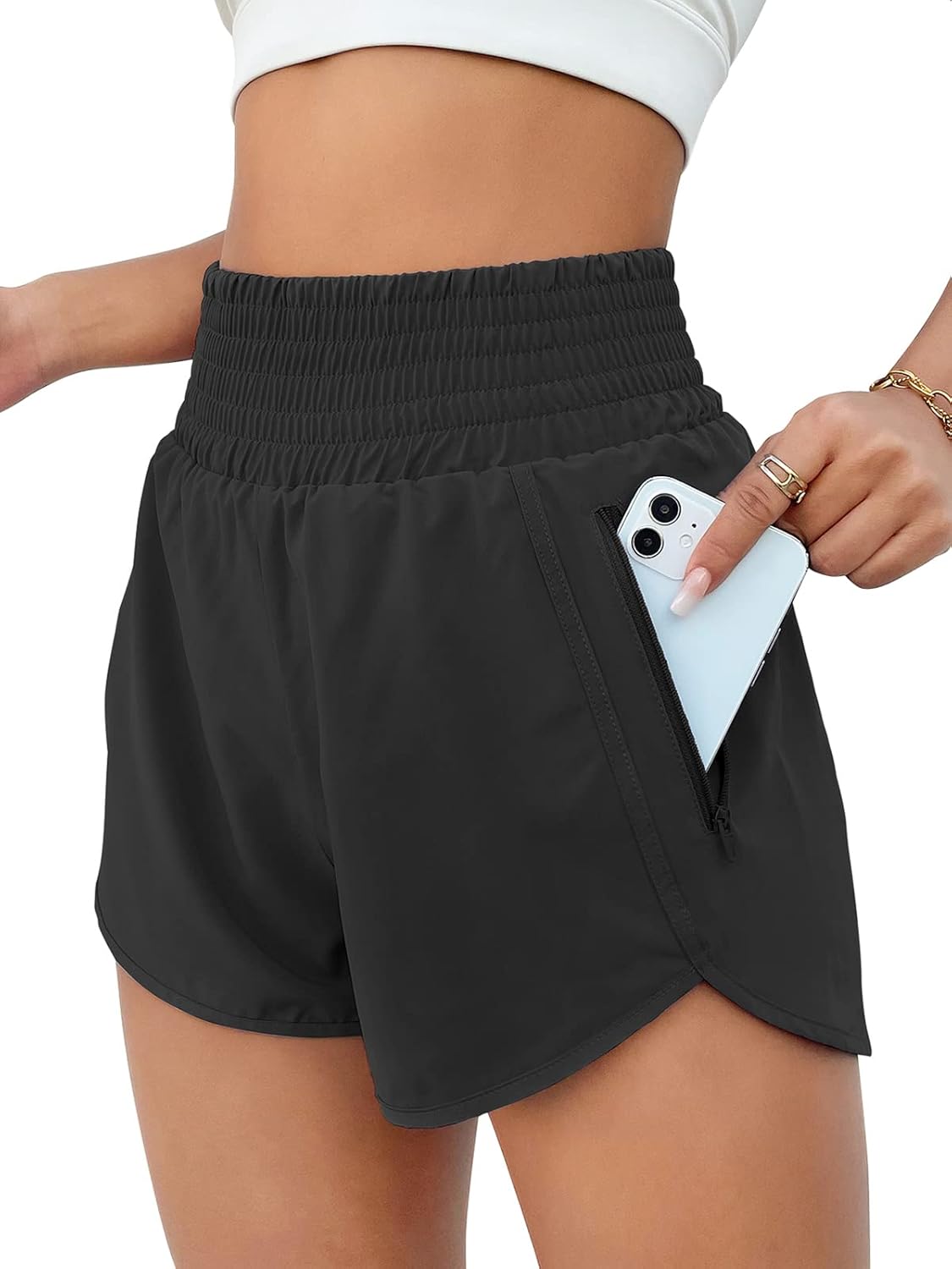 BMJL Women's Athletic Shorts High Waisted Running Shorts Pocket Sporty Short Gym Elastic Workout Shorts