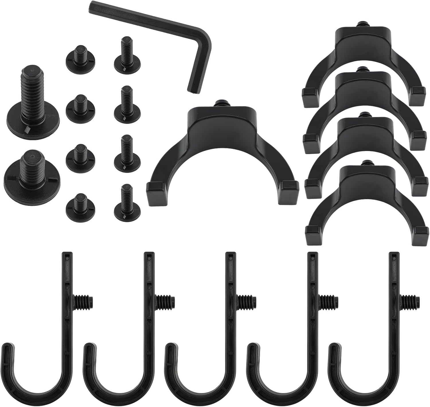 21 Pcs Shed Storage Hooks, Black Single-Head J/U Tool Hanger with Screws Wrench Compatible with Suncast Craftsman for Hanging Storage Shed Shelves Accessories Parts