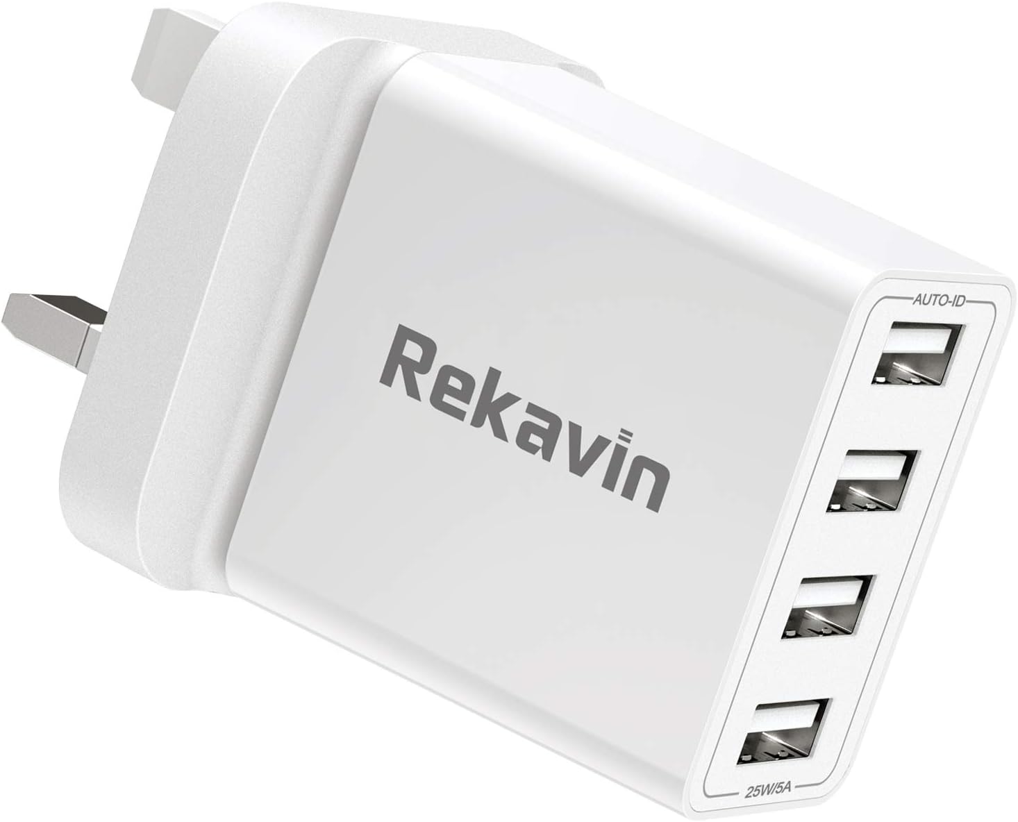 USB Plug UK Mains Charger,Rekavin Multi USB Plug Adaptor UK 4 Port/5A Phone Wall Charge Power Adapter Fast Charging for iPhone 16 15 14 13 12 11 pro Max 10 XS XR X 8 7 6 6S Plus 5S 5C SE,Samsung,ipad