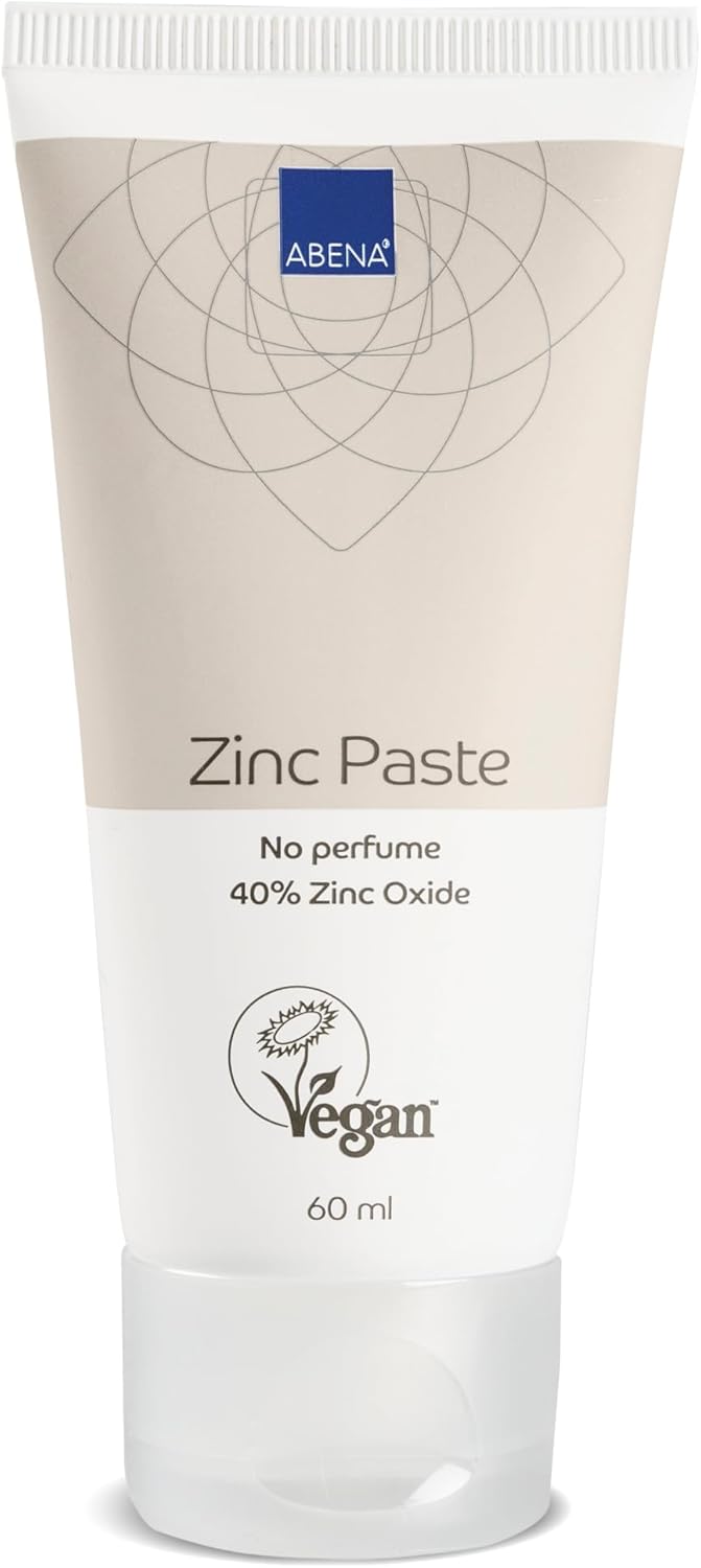 ABENA Zinc Paste with 40% Zinc Oxide & Allantoin, 60 ml - Soothing Protective Cream for Skin Irritation, Redness & Sensitive Skin - No Perfume & Dyes, Dermatologically Tested