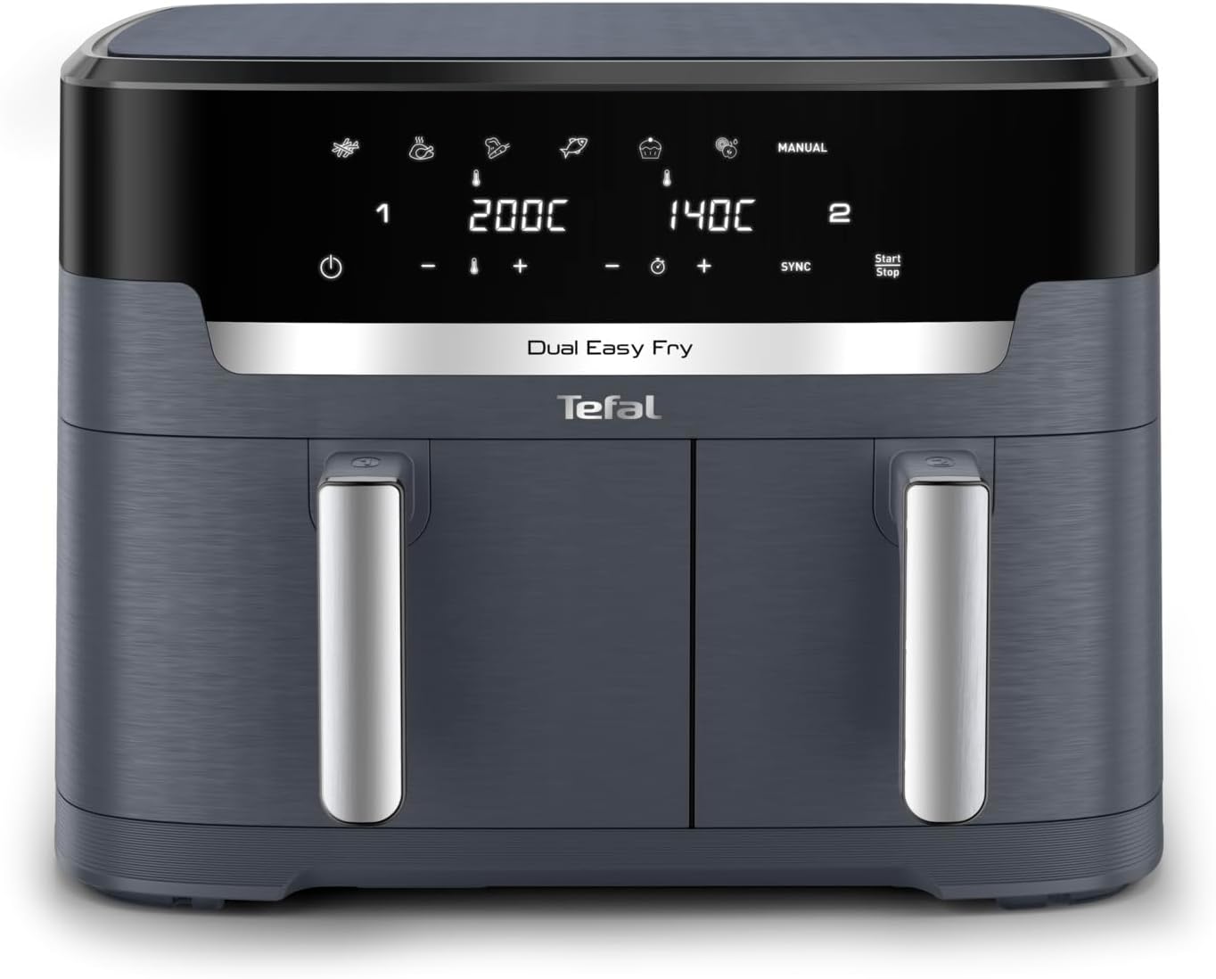 Tefal XXL Dual Easy Fry 11L Air Fryer, Dual Drawer, No Oil, Extra Crisp, Roast, Bake, Reheat, Dehydrate, 7 Pre-set Programs, Dishwasher Safe, 8+ Portions, Java-Grey, EY942BG0