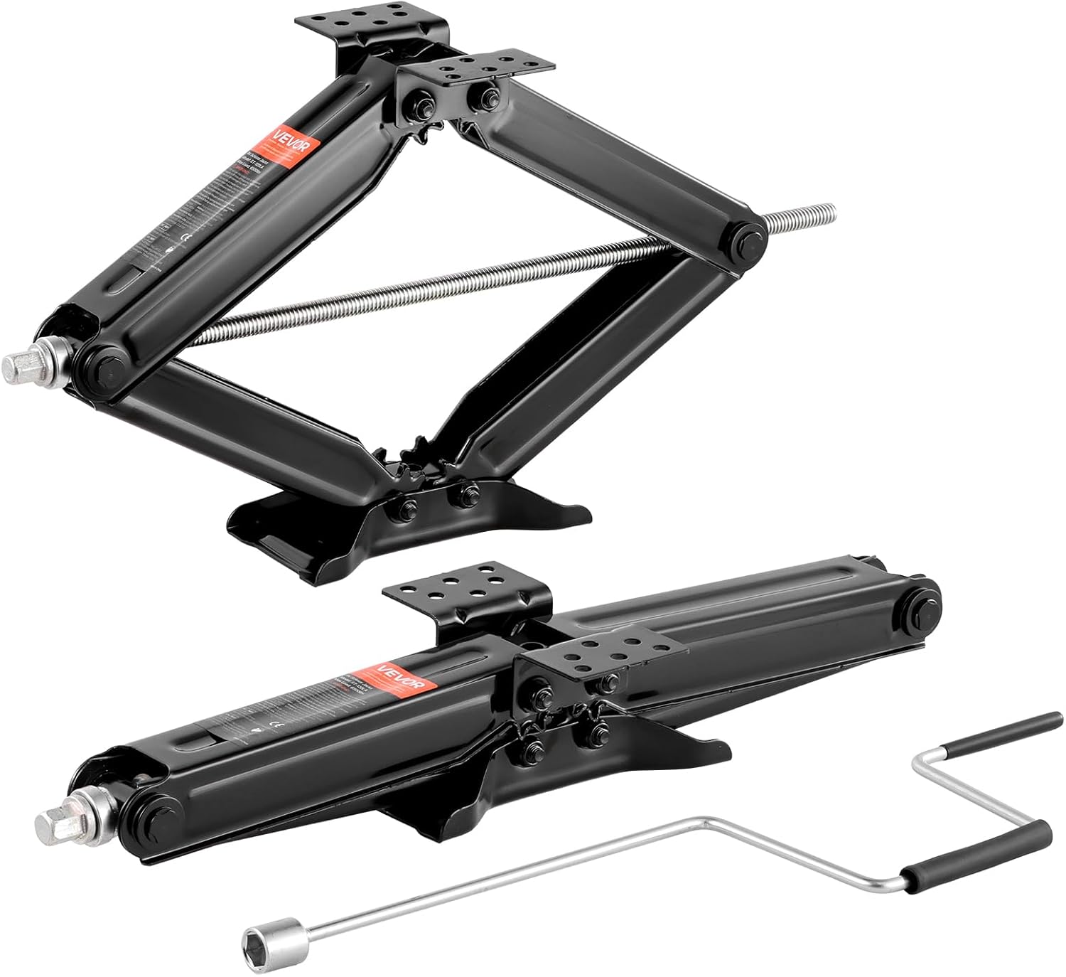 VEVOR 6500 lbs RV Scissor Jacks, 4-23.4 in RV Stabilizer Leveling Scissor Jacks, Set of 2, Heavy Duty Stabilizer Jack with Crank Handle, Socket and Bubble Levels, Not Easily Bent or Deformed