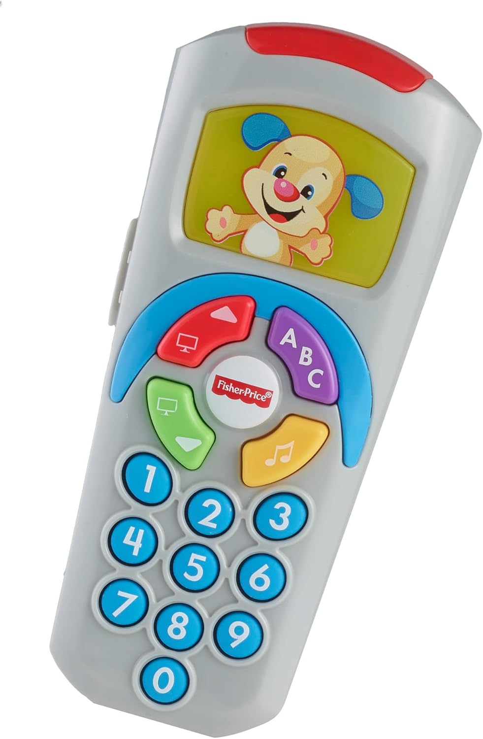 Fisher-Price Laugh and Learn Remote, light-up screen, UK English Version, push buttons and 35+ sing-along songs, tunes & phrases, Baby learning toy, early development, English version DLD30