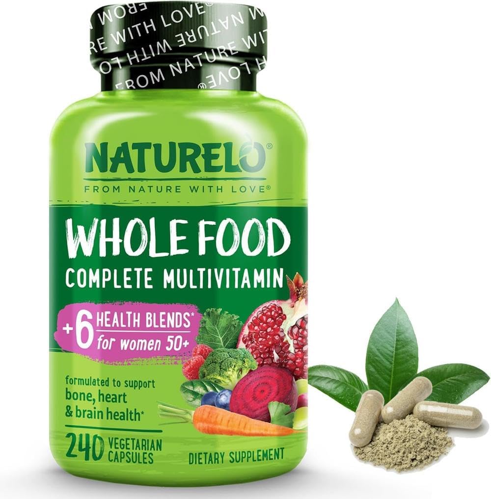 NATURELO Whole Food Multivitamin (Iron-Free) for Women 50+ with Natural Vitamins, Minerals, Botanicals - Complete All-in-One Supplement for Women After Menopause - 240 Vegan Capsules | 2 Month Supply