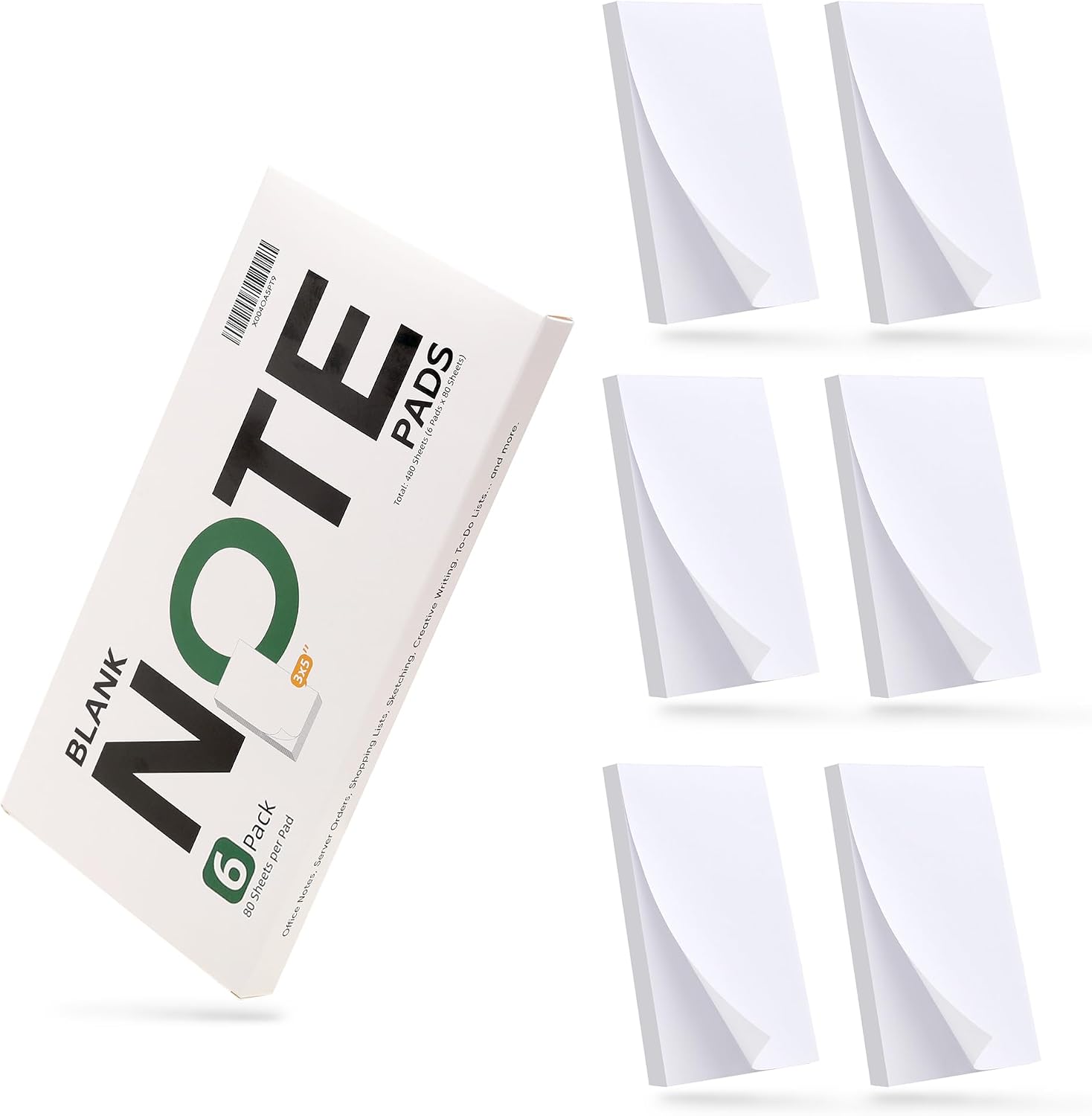 480 Sheets Blank Note Pads 3x5 Inch Tear-Off Memo Pads, 6 Pack, 80 Sheets Each, White Small Note pads for Pocket, Office, Kitchen, Shopping Lists, Server Notebook and On-the-Go Writing