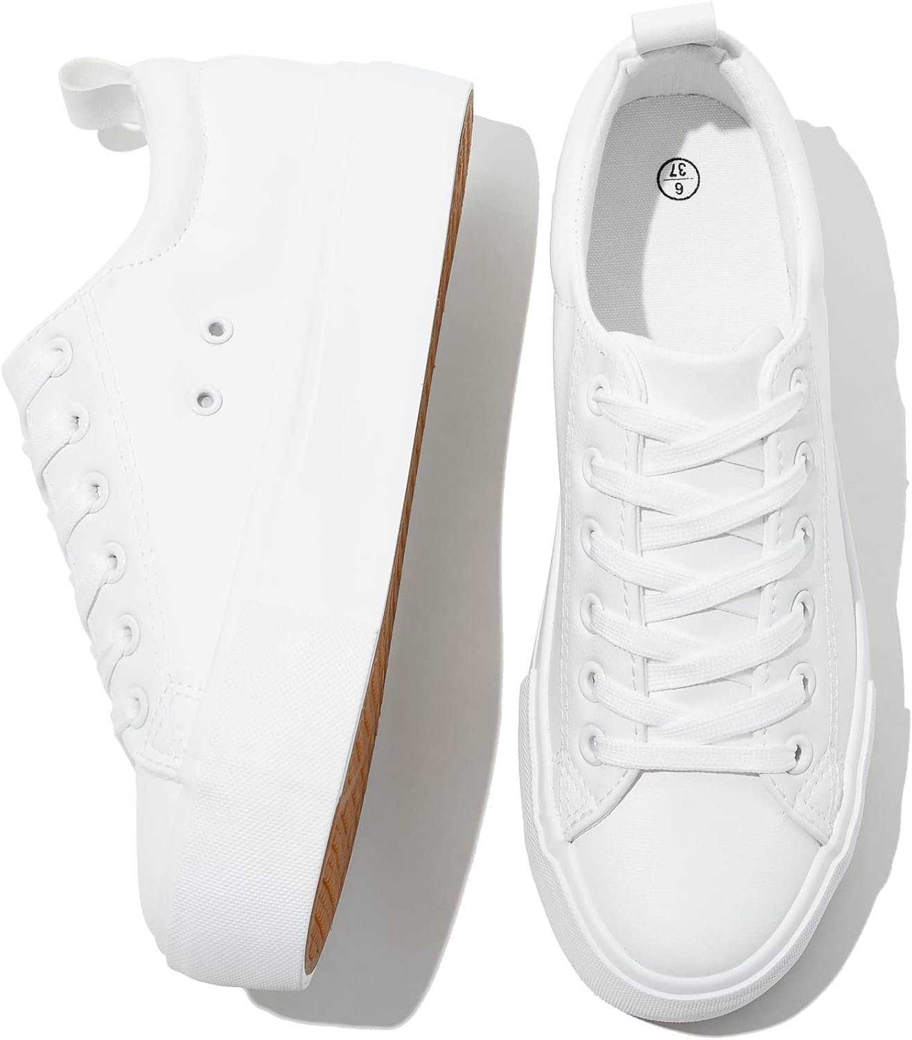SERNIAL Womens White Platform Sneakers PU Leather Platform Shoes Walking Shoes for Women