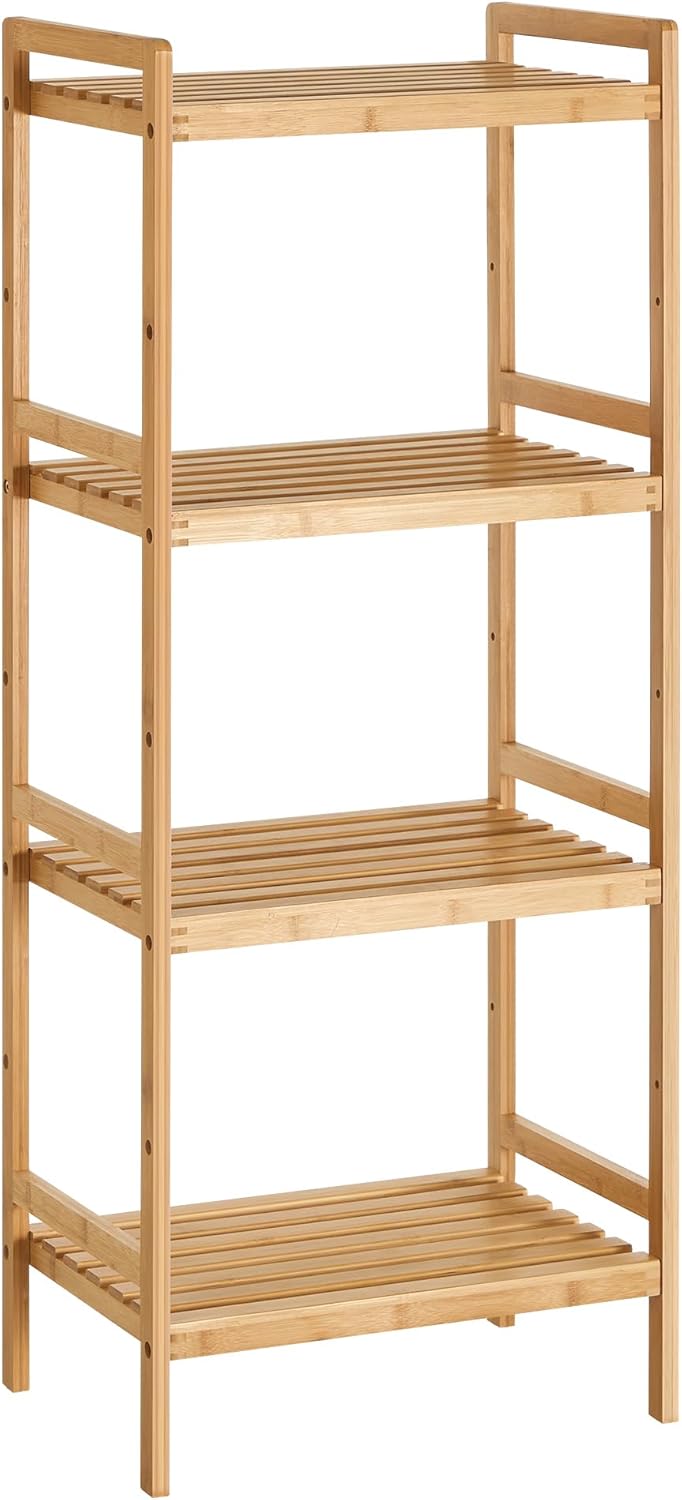SONGMICS 4-Tier Bamboo Storage Rack for Bathroom, Kitchen, Bedroom, 45 x 31.5 x 111 cm, Woody Colour BCB074N01