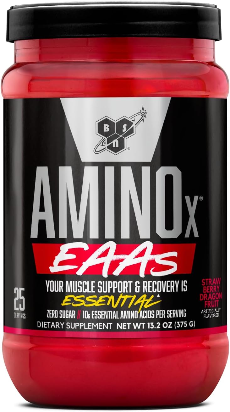 BSN Amino X EAAs, Muscle Recovery & Endurance, 10g Essential Amino Acids, 5g BCAAs, Zero Sugar, Caffeine Free, Strawberry Dragonfruit, 13.2oz, 25 Servings