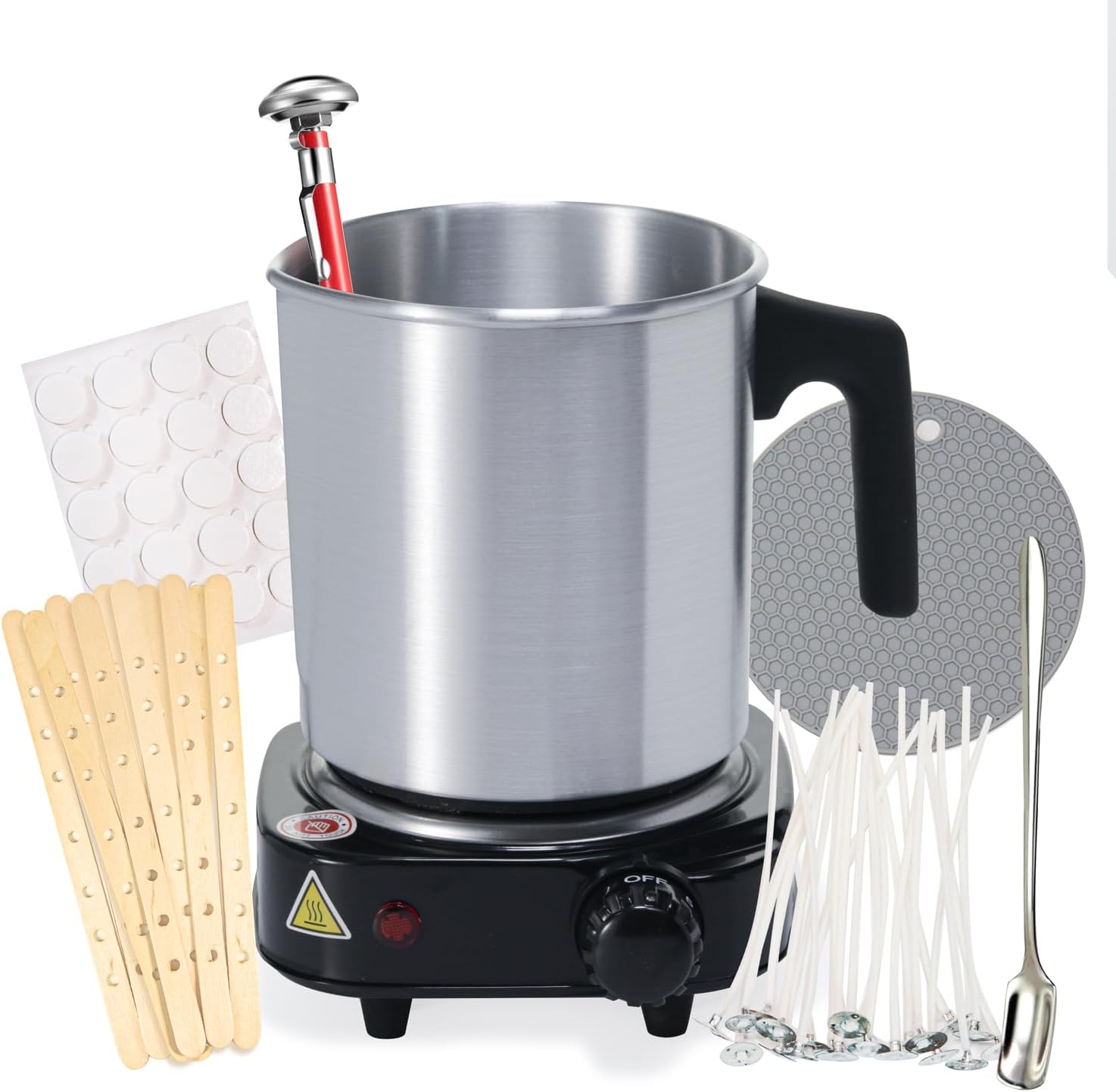 JULWHISPER Candle Making Kit with Hot Plate, 40oz Wax Melting Pot, Thermometer, Wick Centering Device, Candle Making Supplies for Beginners