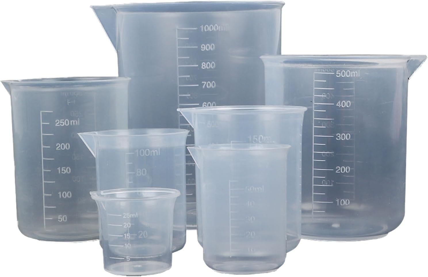 Aselected 7 Pack Plastic Measuring Jugs Heat Resistant Measuring Jugs Set Plastic Jug Beakers Labs Graduated Beakers Mixing Cups Liquid Baking Cooking Measure Tool(Multi-Capacity Combinations)
