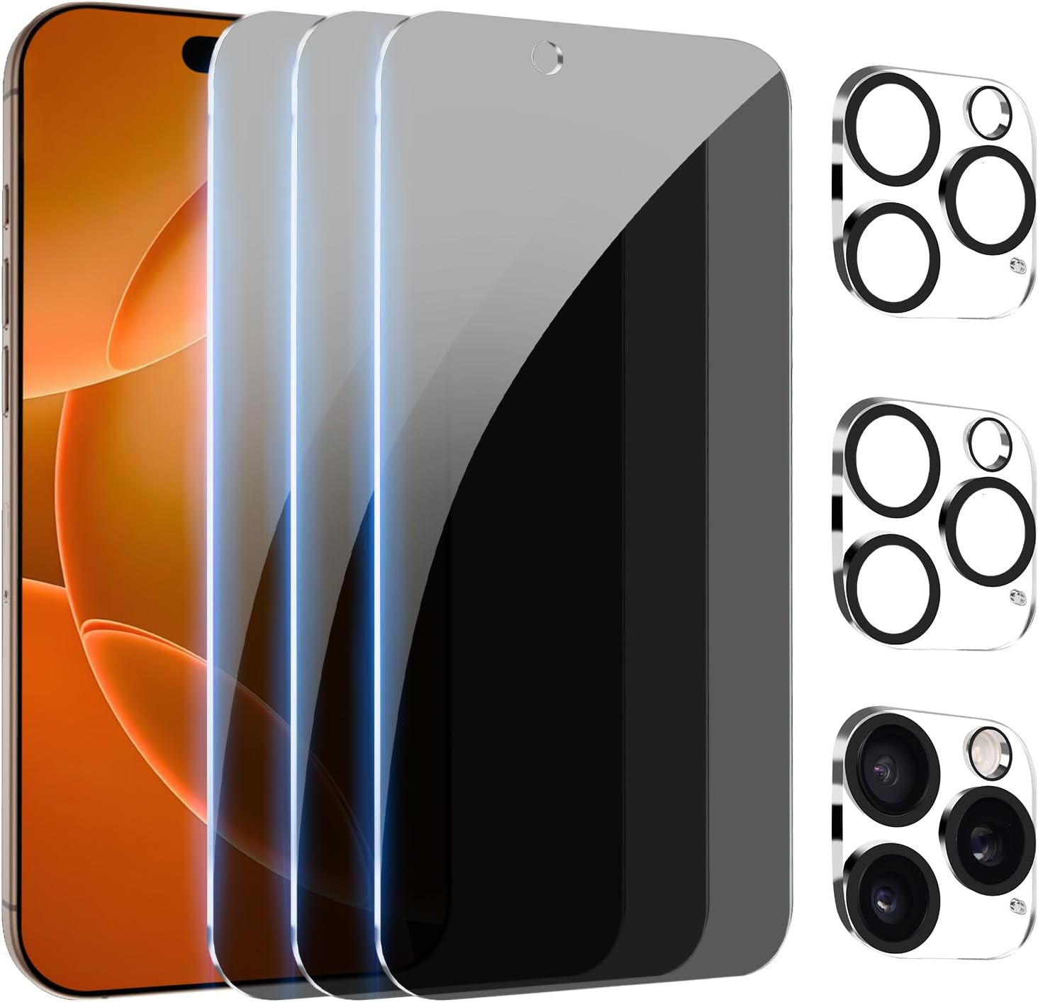 Pehael [3+3Pack] Privacy Screen Protector for iPhone 16 Pro Max with Camera Lens Protector Full Coverage Anti-Spy Tempered Glass Film 9H Hardness Upgrade Edge Protection Easy Installation Bubble Free [6.9 inch]