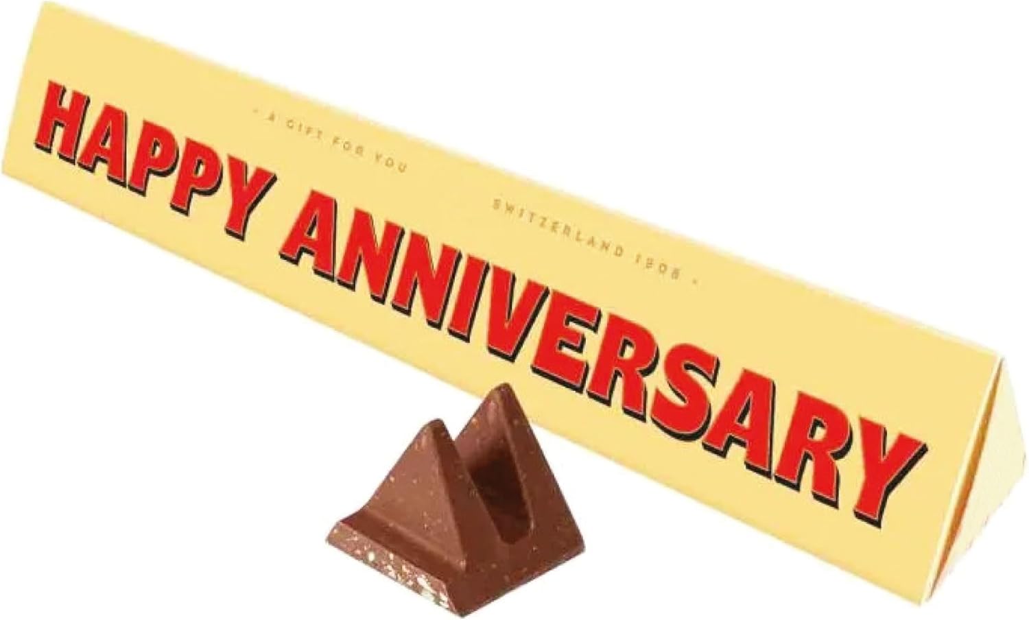 Personalised Milk Chocolate Toblerrone With Honey Almond Nougat 100g || Delicious Toblerrone chocolate, with an adorable Personalised Message (Happy Anniversary)