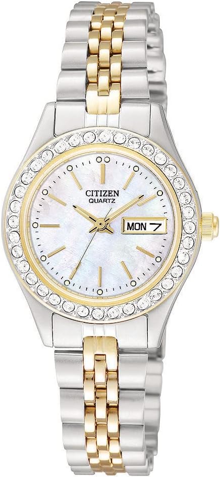 Citizen Ladies' Dress Quartz Stainless Steel Bracelet with Crystals and Day Date