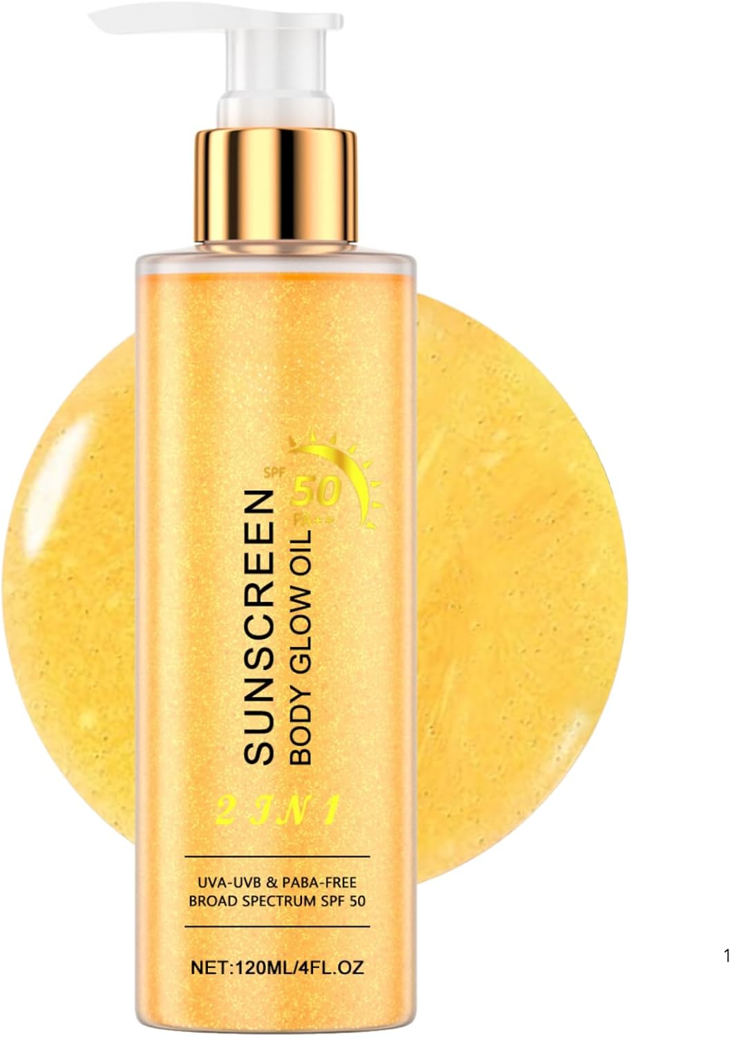 Gold Sunscreen Body Glow Oil, Shimmer Body Oil with SPF 50, Hydrating & Nourishing Body Shimmer, UVA/UVB Rays Protection, Face & Body Moisturiser Against Sunburn, Friendly to All Skin Types, 120ml