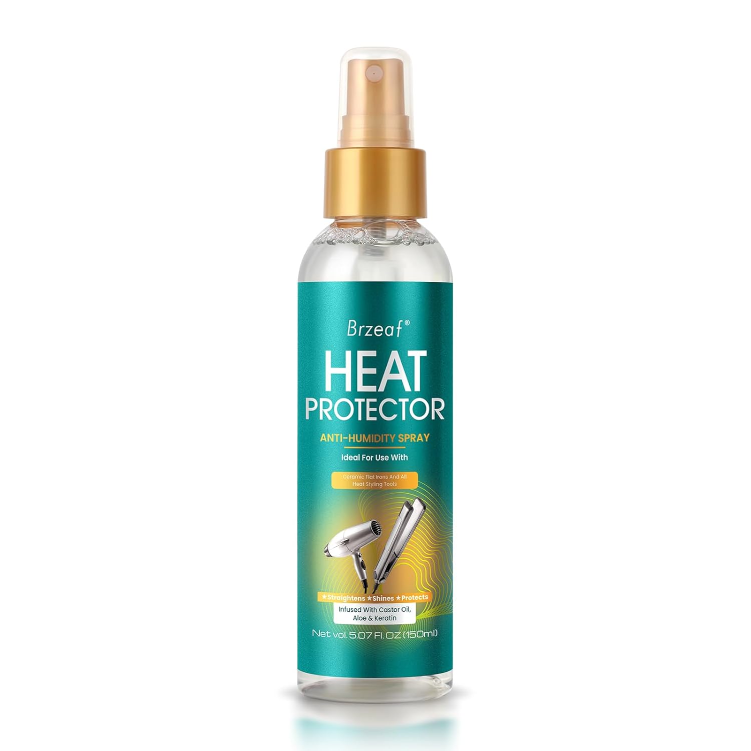 Brzeaf Heat Protectant Spray with Keratin 150ml | Vegan & Professional Grade Thermal Protector, Heat Damage Protection, Heat Protection Spray for Hair- Smooth & Shiny Results, for All Hair Types