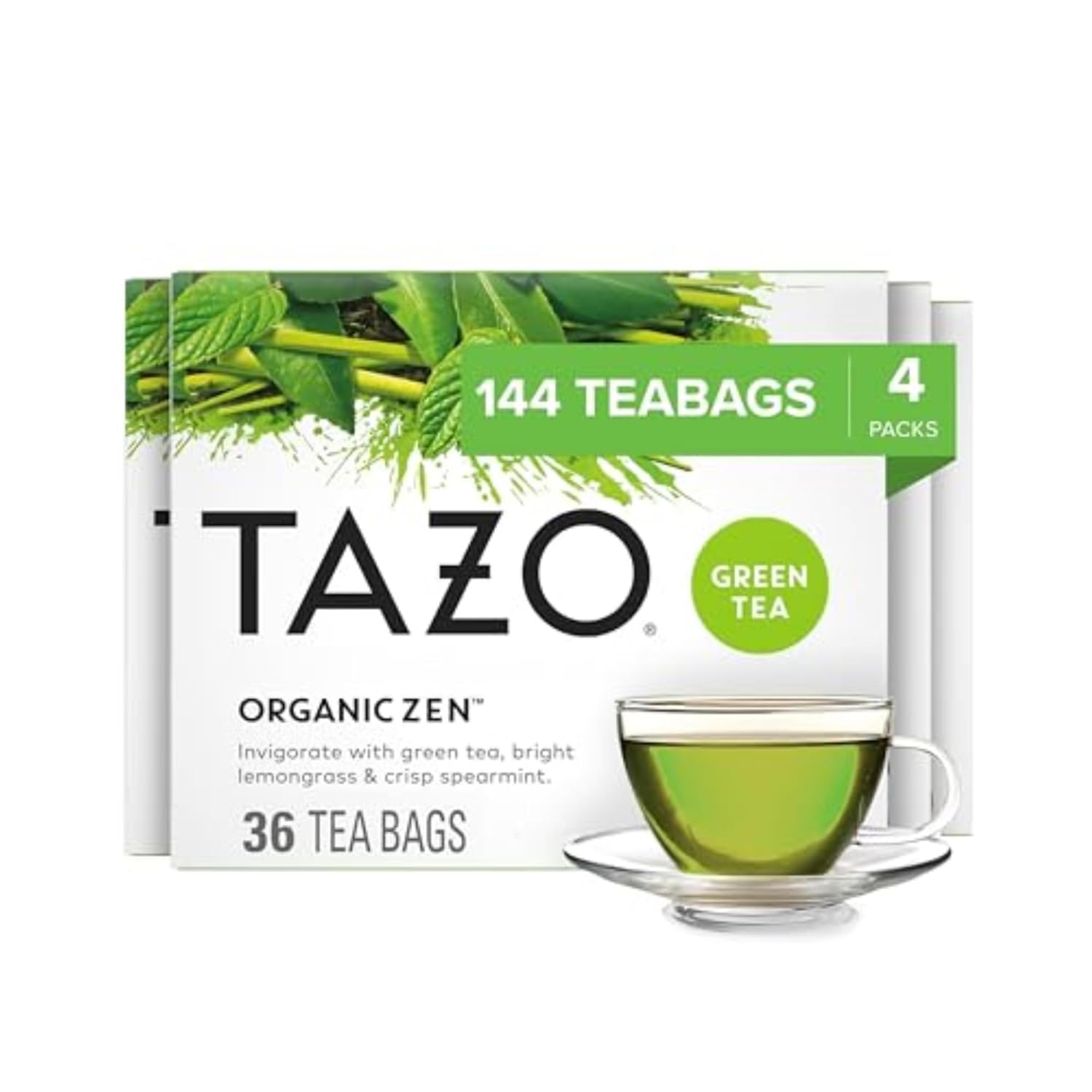 TAZO Organic Zen Green Tea, Green Tea Zen for Health and Wellness, 144 Total Tea Bags (36ct - Pack of 4)
