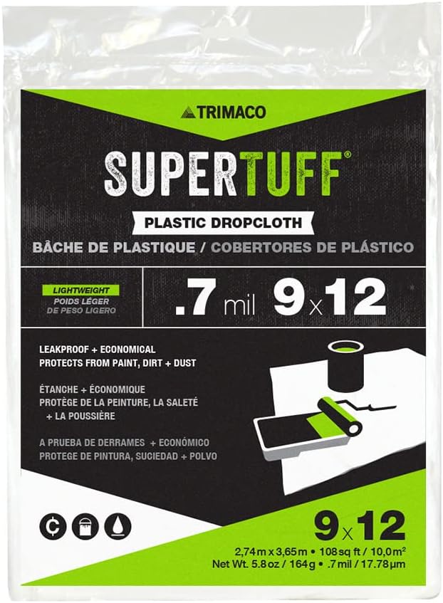 Trimaco 03307 SuperTuff Plastic Drop Cloth, 9-feet x 12-feet, 108 Sq Ft