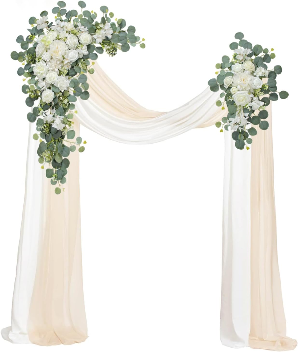 Wedding Arch, Artificial Flowers, Wedding Decor with Drapes (Set of 4)，Be Suited to Banquet, Party, Wedding Decor Ceremony and Background Decoration (White Champagne)