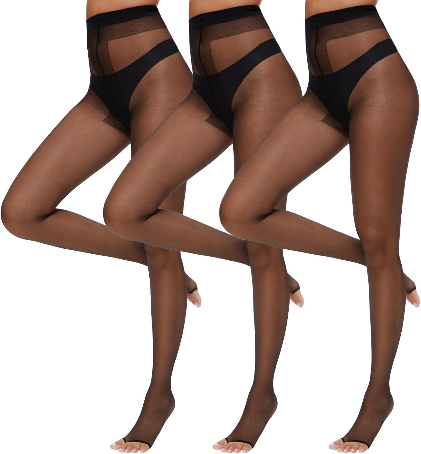 3 Pairs Toeless Pantyhose Tights for Women 10D Control Top Open Toe Pantyhose Sheer Tights
