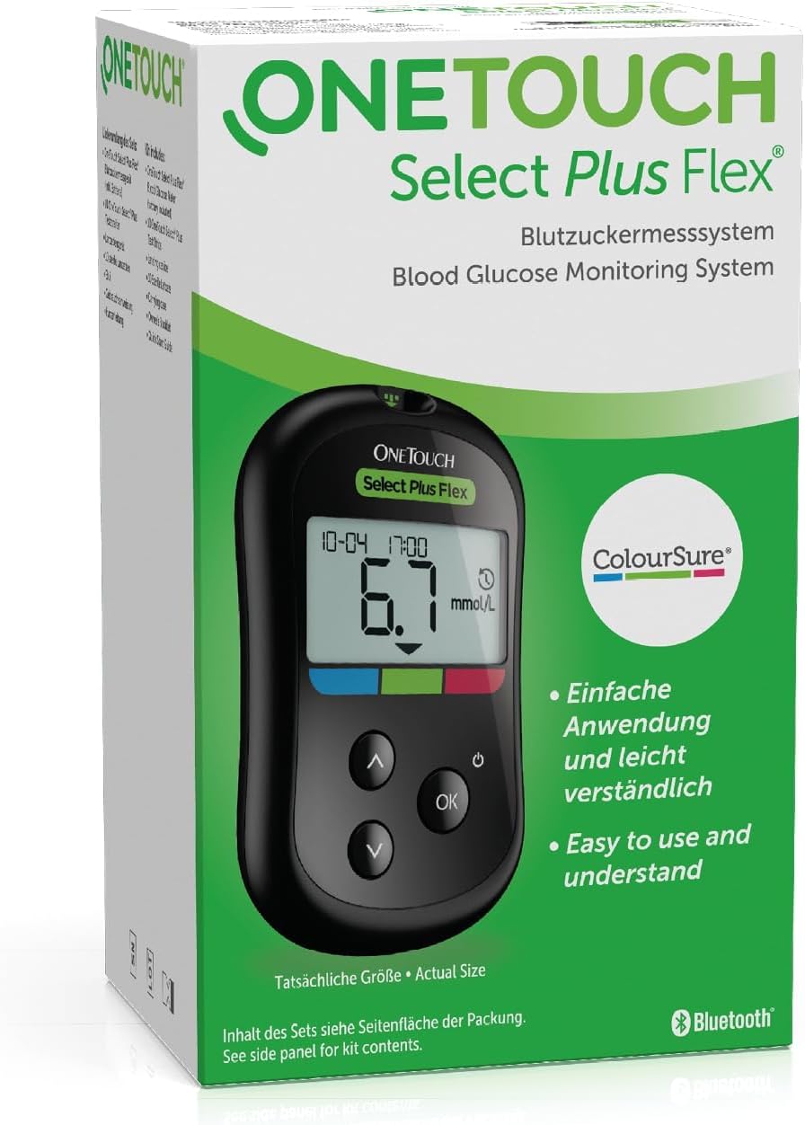 OneTouch Select Plus Flex® Blood Glucose Meter I System for Blood Glucose Control I with 1 Blood Glucose Meter, 10 Test Strips, 1 Lancing Device, 10 lancets, 1 Pouch (Including Batteries)